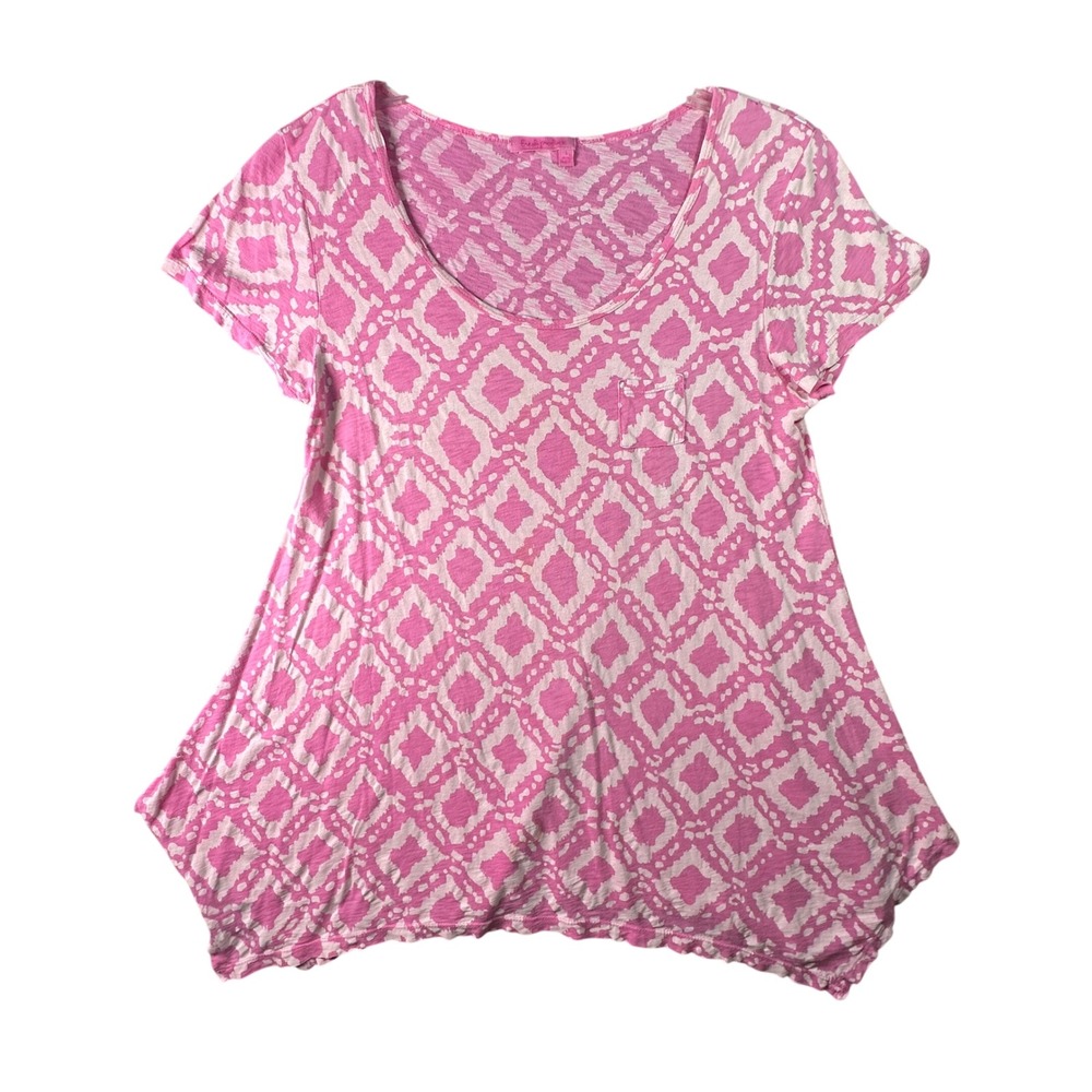 Women’s Pink Patterned Short-Sleeve Scoop Neck Top